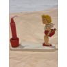 Lille antik engel/hjerte i træ med lys, mål: 6,5 x 8 cm.
