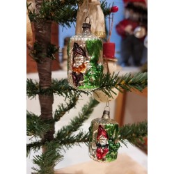 Old glass ornament, elves on tree, h: 6,5 cm.
