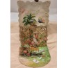 Antique 3 D card, child in garden with golden cage and more, h: 12 cm, l: 12 cm.