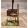 Antikt 3 D kort, barn i have med gyldent bur mm, h: 12 cm, l: 12 cm.