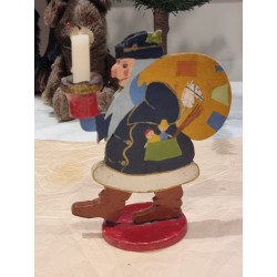 Antik julemand/træ med sæk og lys, 1930, h: 18,5 cm.