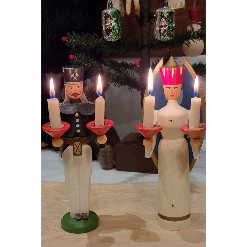 Gamle Erzgebirge figuren, Bergmann und Engel, h: 23 - 24 cm (2stk)