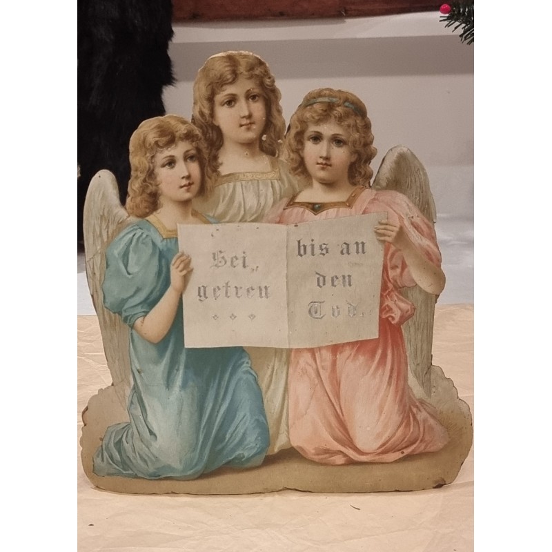 Tall antique scrap/cardboard, 3 angels from 1880, size: 24 x 22 cm.