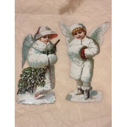 Antique scrap, angels, 1880, h: 12 - 12,5 cm (2x).