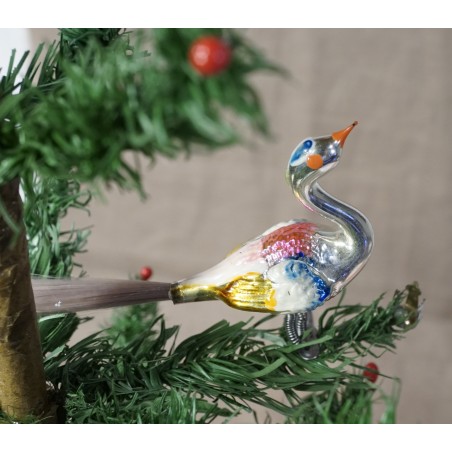 Old glass ornament, bird, spec. paterned: 10 x 14 cm. (2)